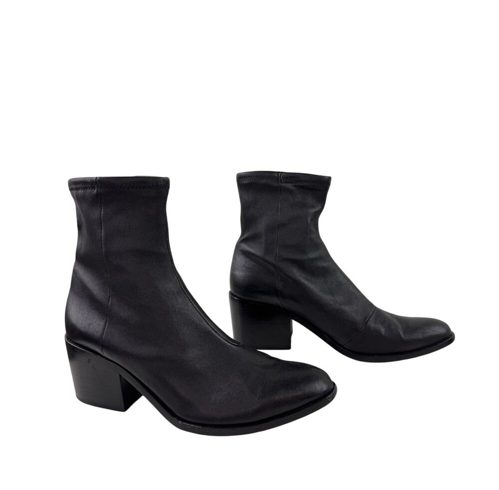 Opening Ceremony Women's Bootie 39 Black Leather Pull On Block Heel Ankle Boot